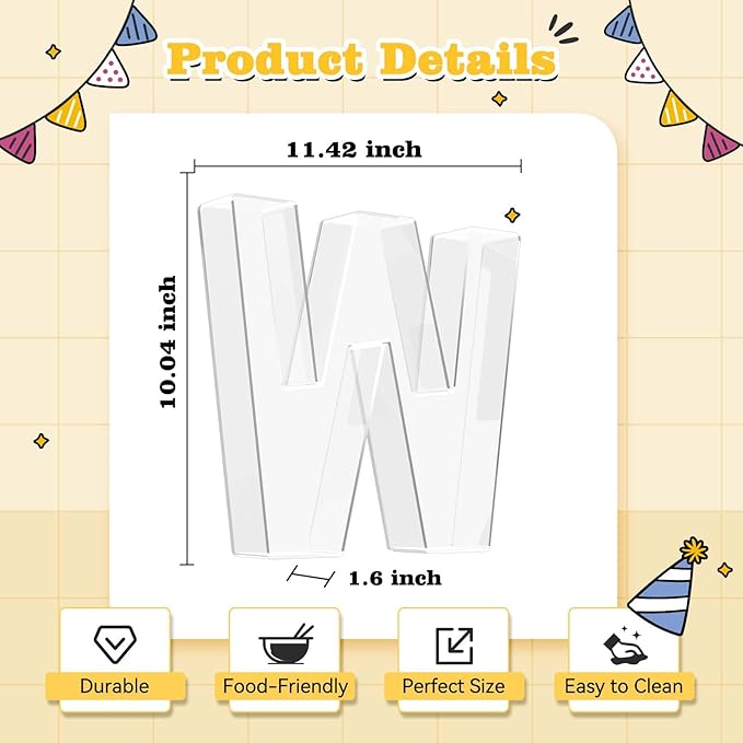 Ledido 10’’ Acrylic Letter Charcuterie Board Box, Reusable Fillable Serving Tray for Candy Cake Fruit Snack, Easy-Clean Acrylic Charcuterie Tray for Birthday Anniversary Party Decorations, Letter W