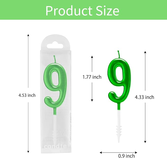 Beanlieve Green Numeral Birthday Candles - Cake Numeric Candles Number 0 1 2 3 4 5 6 7 8 9,Used for Cake Decoration on Birthday Parties and Wedding Anniversary Celebrations(10 Pieces)