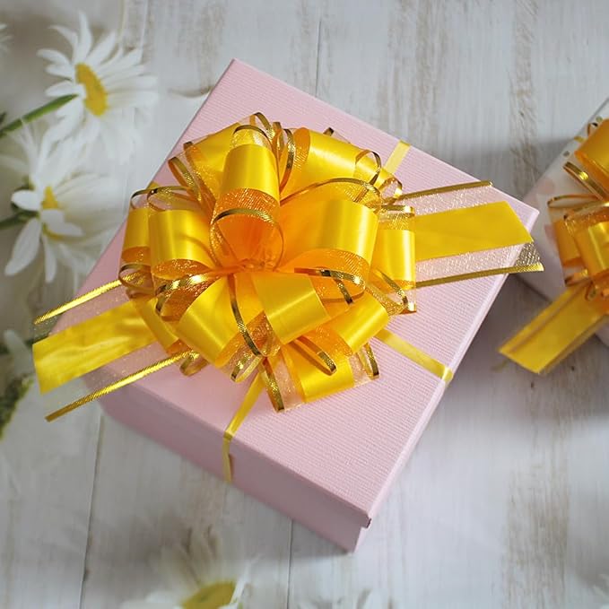 HQJAXJ 6 Pcs Pull Bows - Gift Wrapping Bows for Christmas, Wedding, Valentine's Day - 6 Inch (Yellow)