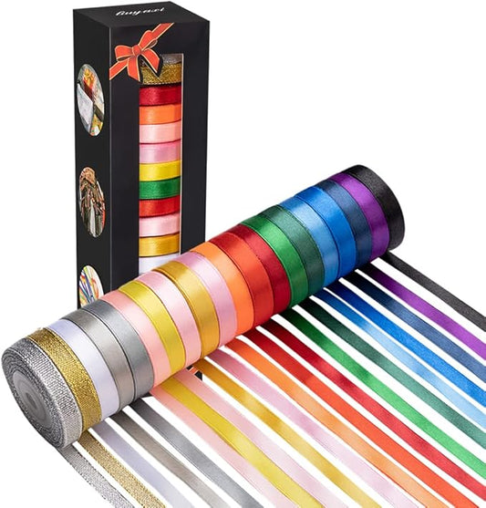 LIUYAXI Rainbow Ribbon Solid Color Assortment 18 Colors & 2 Glitter Metallic Colors,Perfect for Gift Wrapping Happy Birthday Party Decorations, 3/8" X 5 Yard Each Total 50 Yds Per Package