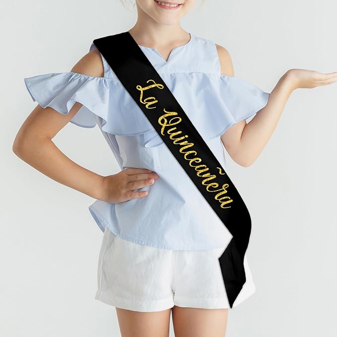 La Quinceañera Satin Sash, 15th Birthday Sash, 15 Years Old Gifts Party Supplies,,Happy15th Birthday Party Decoration (Black)