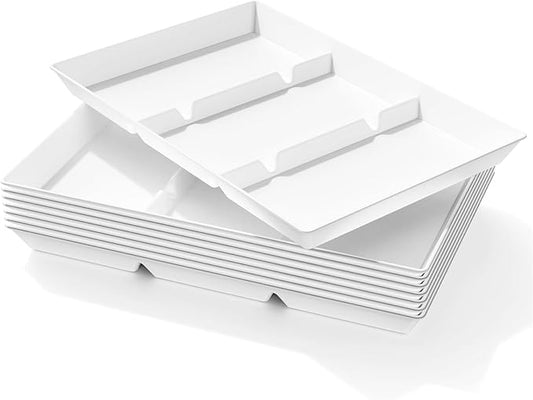 Lifewit Serving Tray Divided for Party Supplies, 8 PCS 15" x 10" Plastic Platters for Serving Food, White Reusable Tray for Veggie, Snack, Fruit, Cookies, Desserts in Kitchen/Pantry