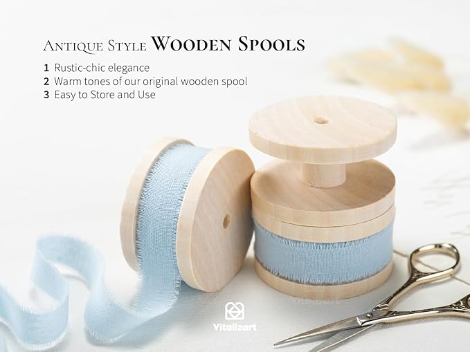 Vitalizart Baby Blue Cotton Ribbon Handmade Fringe 5/8" x 21 Yd Pure Natural Cotton Ribbons for Gift Wrapping Wedding Invites Bridal Shower Bouquets Holiday Decor
