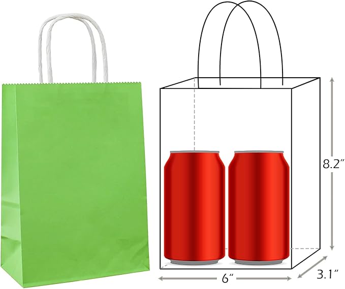 25 PCS Small Gift Bags Green Kraft Paper Bags with Handles for Party Favor (8.2 x 6 x 3.1 In)