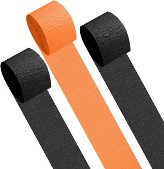 Black and Orange Crepe Paper Streamers Party Streamers Decorations,1.7 in x 82 ft,6 Rolls