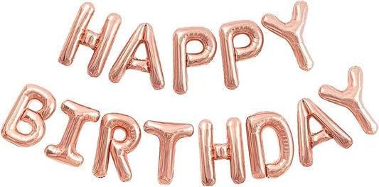 CANREVEL Happy Birthday Banner 13pcs 16 Inch Mylar Foil Letters Sign Balloons Birthday Party Decorations for Kids and Adults - 3D Rose Gold