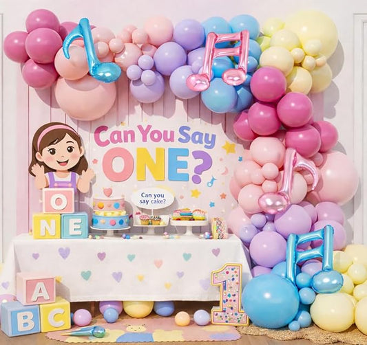 Pastel Can You Say One Balloon Arch Garland Kit for Girls First Second Birthday Toddler Music Learning First Words Birthday Theme Party Decorations (Pastel)