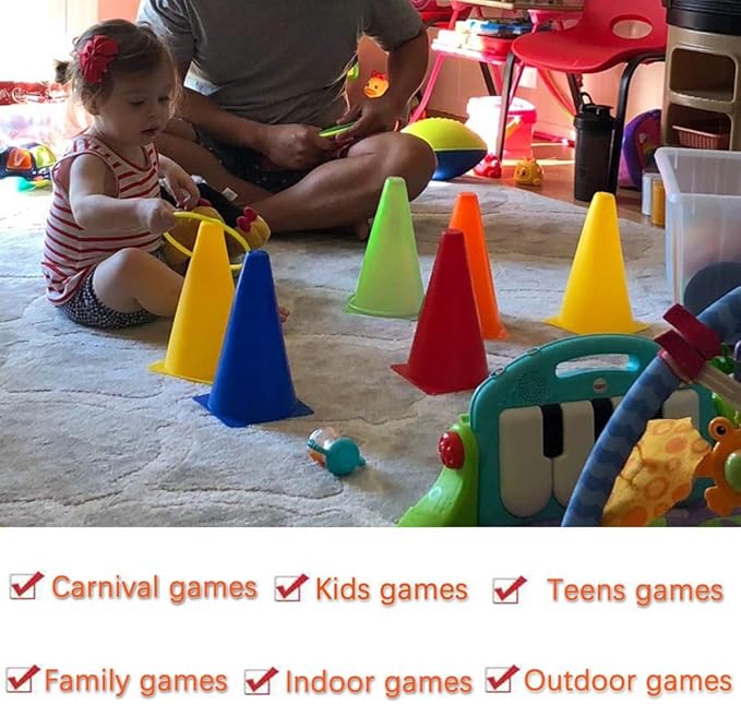 3 in 1 Carnival Games Set, Soft Plastic Cones Cornhole Bean Bags Ring Toss Games For Carnival Kids Birthday Party Indoor Outdoor Games Supplies