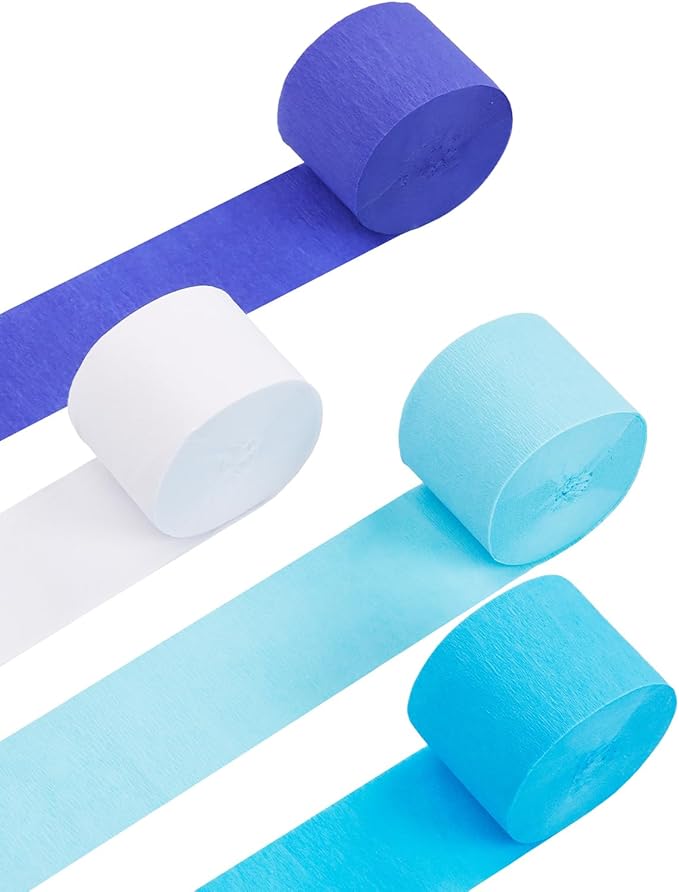 8 Rolls Crepe Paper Streamers Party Decorations, 1.77 Inch x 656 Feet Crepe Streamers, Blue Streamers Birthday Party Decorations