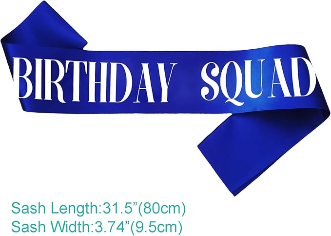 8PCS Birthday Squad Sashes, Royal Blue Birthday Sash Set for Women or Me Funny 16th 18th 21st 30th 40th 50th or Other Bday Party Favors Decorations