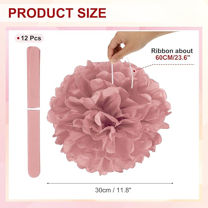 PATIKIL 12inch Tissue Paper Pom Poms, 12PCS Pom Poms Paper Flowers Ball Tissue Paper Flowers for Wedding Bridal Shower Birthday Bachelorette Party Backdrop Decoration, Light Brown