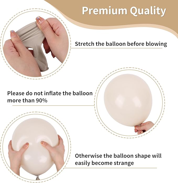 RUBFAC Beige and Champagne Balloons, 65pcs White and Brown Boho Gold Party Balloon for Neutral Birthday Bridal Baby Shower Wedding Party Decorations