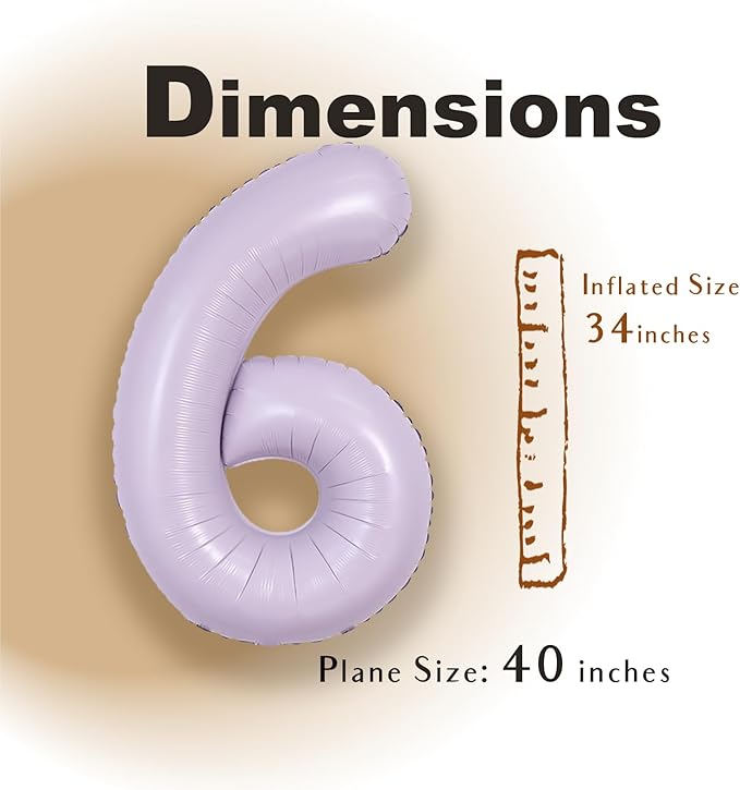 SUWEN 40 Inch Light Purple Large 6 Balloon Number Big Foil Helium Lavender Number Balloons Huge Mylar 0-9 Giant Jumbo Happy 6th Birthday Party Anniversary Decorations