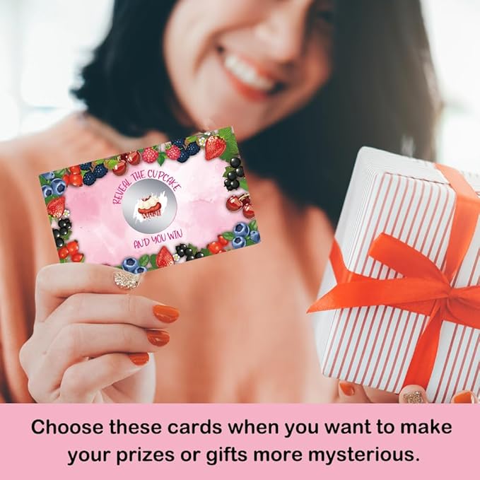 50 Pcs Berry Scratch off Game Cards, Sweet Berry Pink Scratch Cards for Birthday Baby Shower Party, Blueberry Strawberry Party Supplies, Lottery Prize Raffle Tickets