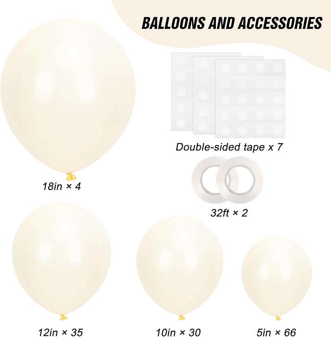 RUBFAC 135pcs Ivory White Balloons Different Sizes 18 12 10 5 Inch Latex Balloon Garland Arch for Party Decoration Birthday Gender Reveal Wedding Anniversary Baby Shower Party Supplies
