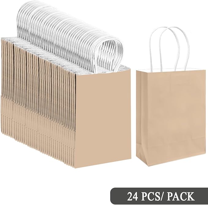 qiqee 24PCS Small Gift Bag with Handles Bulk 8.3"x6"x3" Gift Bags Almond Yellow Bags Multiple Uses (Small Size)