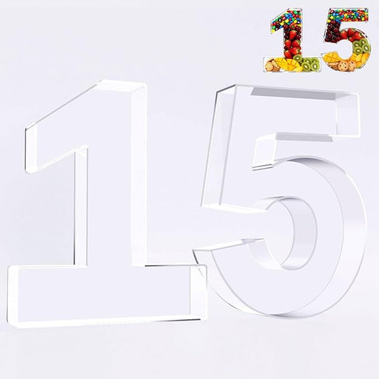 Ledido 10’’ Acrylic Number Charcuterie Board Box, Reusable Fillable Serving Tray for Candy Cake Fruit Snack, Easy-Clean Acrylic Charcuterie Tray for Birthday Anniversary Party Decorations, Number 15