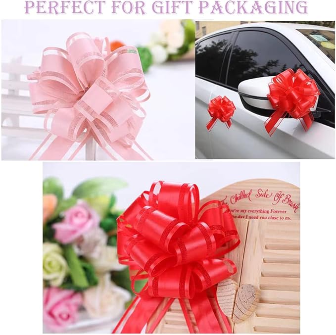 6 PCS Large Pull Bows, Red Pull Bows for Gift Wrapping, 6 Inches Wedding Ribbon Bows for Boxes, Flower Arrangements, Party Decoration (Red)