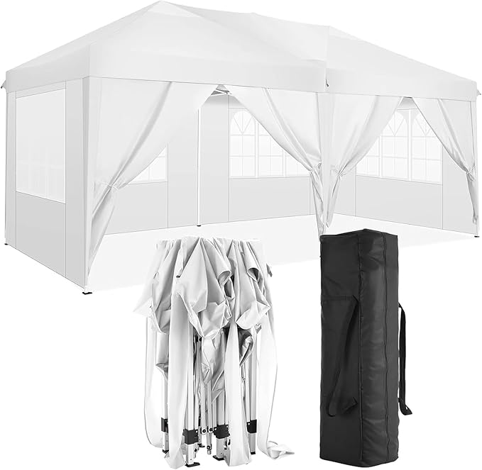 10x20 Pop Up Canopy Tents for Parties, Portable Outdoor Tent with Carry Bag & 4 Sandbags, for Wedding, Patio Events, Commercial, Birthday, Graduation (White, 10x20)