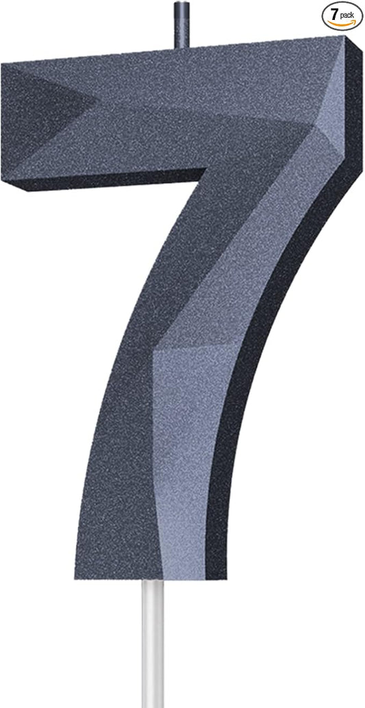 Number Birthday Candles(7 Candle Black) 3D Diamond Shape 7th Happy Birthday Cake Topper Decorations for Boy Men Birthday Wedding Anniversary Celebration Theme Party Supplies