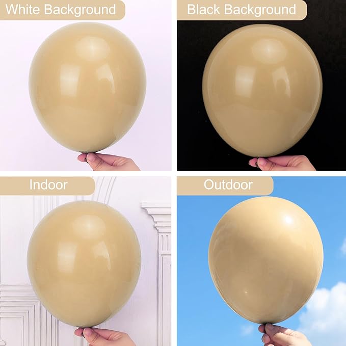 RUBFAC 135pcs Vanilla Brown Balloons, Latex Light Brown Balloon Different Sizes 18 12 10 5 Inch for Garland Arch Wedding Baby Shower Birthday Party Decorations