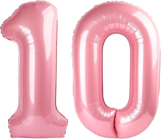 Number Balloon 10th Birthday Decorations, 40 Inch Big Foil Balloon for Men & Women, Pastel Pink Number Balloons for Wedding Memorial Day Birthday Aniversarry Supplies