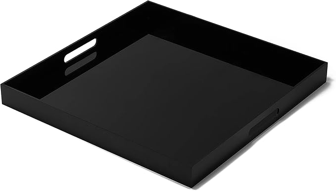 King Size Acrylic Tray with Embedded Handle,No Need to Assemble-for Bed,Ottoman,Coffee Table, Breakfast, Tea, Food, Butler - Decorative Tray (24x24 Inch, Black)