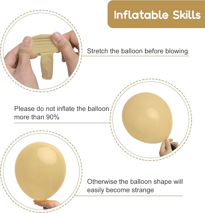 RUBFAC 129pcs Light Brown Balloons Different Sizes 18 12 10 5 Inch Latex Tan Balloon Kit for Birthday Party Baby Shower Wedding Anniversary Decoration