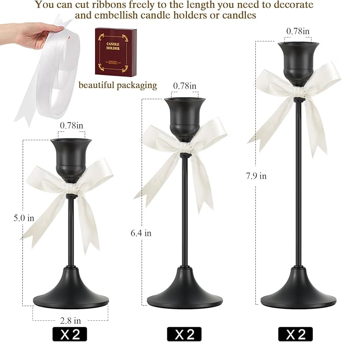 FSyueyun 6 Pcs Black Candle Holder, Elegant Metal Taper Candle Holders Set, Modern Candlestick Holders for Table Centerpiece, Fireplace Mantel, Wedding, Christmas Home Decor and Housewarming Gift