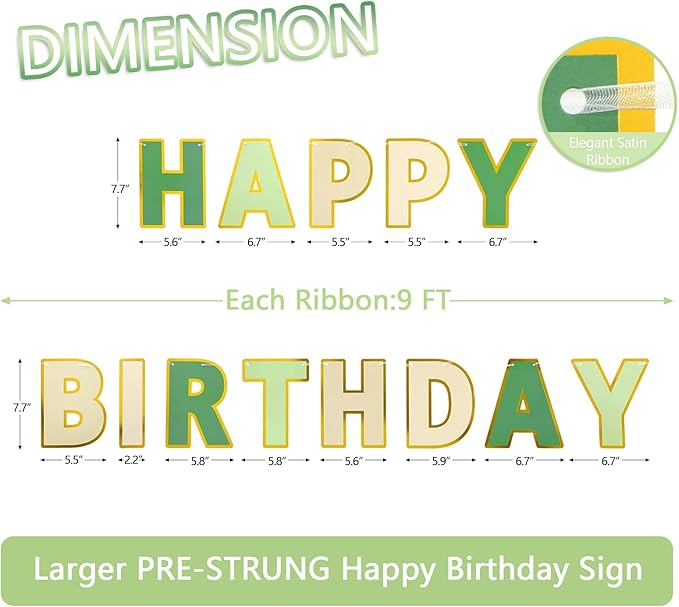 Happy Birthday Banner - 9ft Pre-Strung Happy Birthday Sign for Women, Men, Girls, Boys - No DIY Birthday Decorations & Party Supplies(Sage Green)