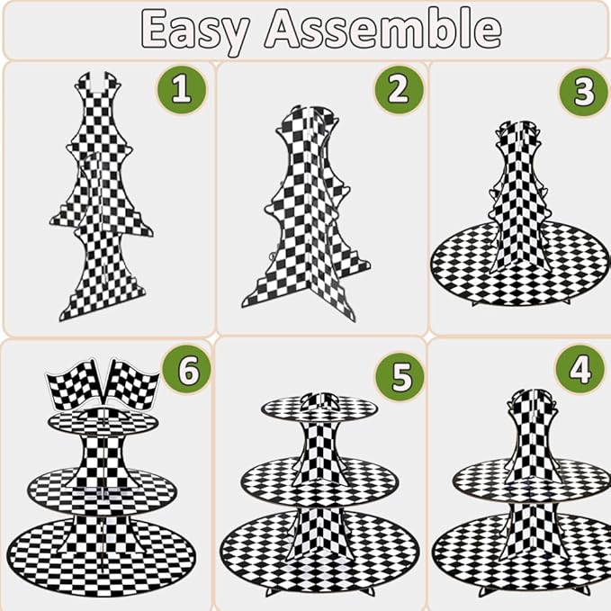 MRPAPA Carboard Cupcake Stands, Set of 2 Tiered Dessert Tray Purple, 3 Tier Paper Race Theme Cupcake Tower Holder for 24 Cupcakes Perfect for Birthday Baby Shower Party Supplies (Race)