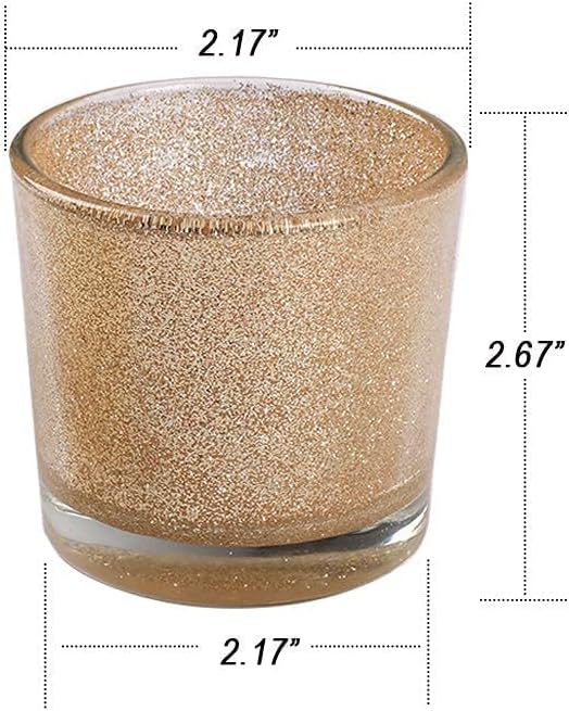 Gold Votive Candle Holders, BeMoment Glitter Glass Tealight Candle Holder for Christmas, Wedding Decor and Home Decor, Festival, Xmas, Holiday, Set of 12(2”×2”)
