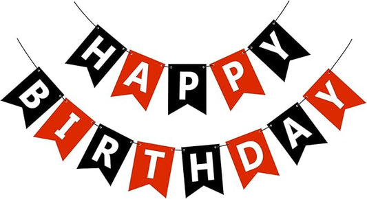 Happy Birthday Banner Sign, Birthday Garland Wall Door Hanging Banners Flag for Women Men Boys Girls Party Backdrop Decorations, Personalized Name Banner White Letters Black and Red