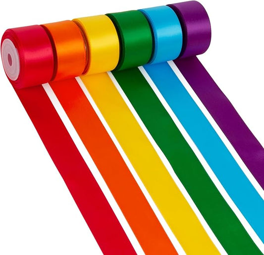 Rainbow Ribbon Pack 1 Inch Assorted Colorful Bulk Double Faced Rainbow Satin Ribbon Set for Crafts, Gift Wrapping, Easter, Baby Shower, Birthday, Fiesta Party, School, Wedding Decor, Hair Bows - 30Yds