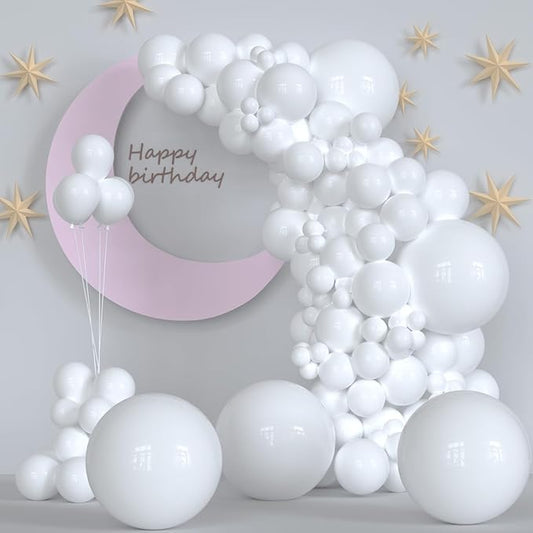 White Balloons, 140pcs 18 12 10 5 Inch Different Sizes Pack Party Latex Balloons for Birthday Halloween Holiday Balloon Garland as Party Decorations