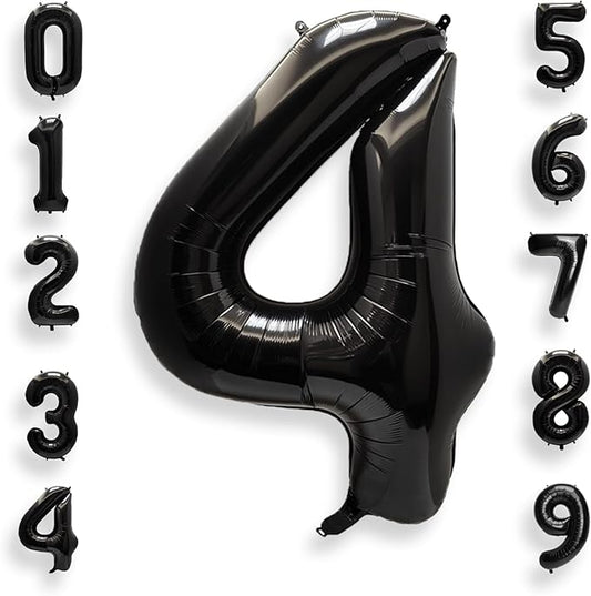 AULE 40 Inch Big Black 4 Balloon Number Large Foil Helium Number Balloons 0-9 Jumbo Giant Happy 4th Birthday Party Decorations for Boy or Girl Huge Mylar Anniversary Party Supplies