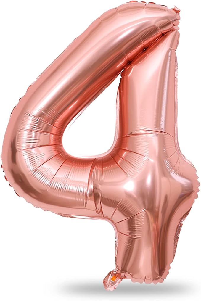 40 Inch Rose Gold Number 4 Balloon for Girls, Large Self Inflating Foil Number Balloons 0-9, Digit 4 Helium Balloons for Women 40th Anniversary 4th Birthday Engagement Party Decoration Supplies