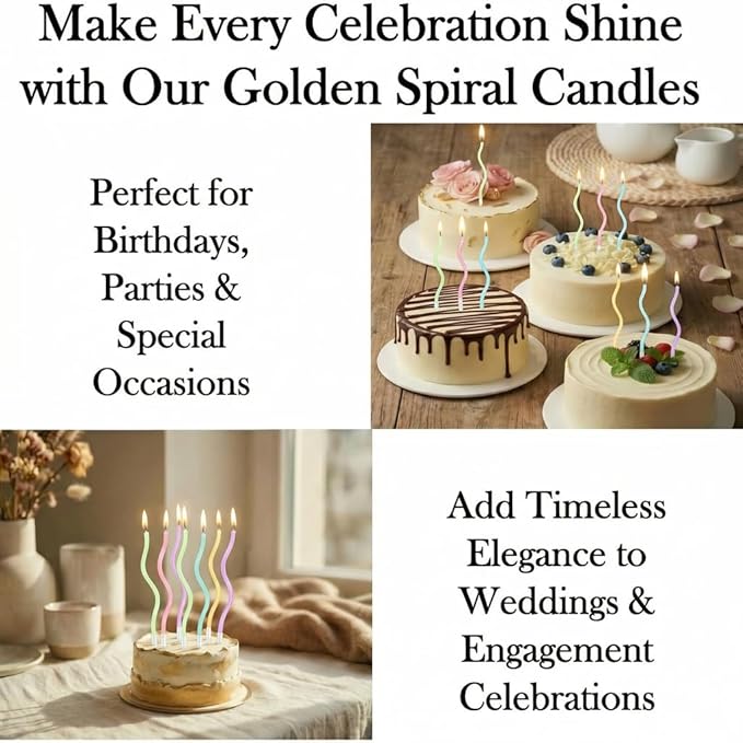 12-Count Spiral Birthday Candles, Long Twisty Party Candles with Candle Holders, Long Burning for Weddings, Birthdays, Party Decorations, Cupcakes, Anniversary and Meetups (Assorted Pastel Colours)