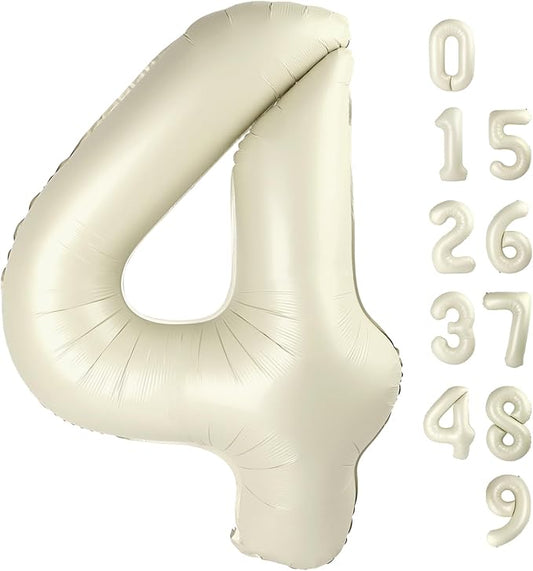 40 Inch Large Numbers Balloon, 4 Cream White Ballon for 4th 14 40 44 Birthday Party, Balloon 4 Number for Graduations Wedding Supplies