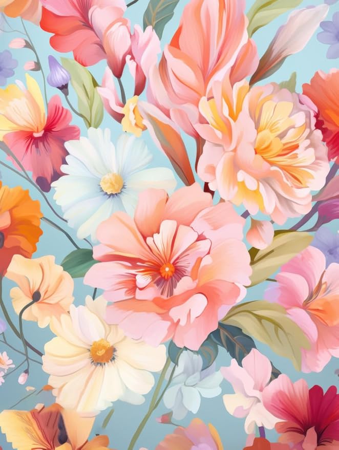 Outdoor Flower Rug with Anti Slip Backing Vibrant Waterproof 6x8 Area Rugs for Patio Deck Balcony Camping Garden Porch Large Floral Outside Carpet Peach Pink Blue Aesthetic Thick Mat