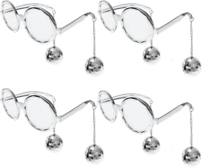 Retro Disco Ball Party Favors Funny Glasses 4 Pack, Disco Sunglasses Accessories for Women and Men