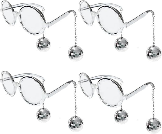 Retro Disco Ball Party Favors Funny Glasses 4 Pack, Disco Sunglasses Accessories for Women and Men