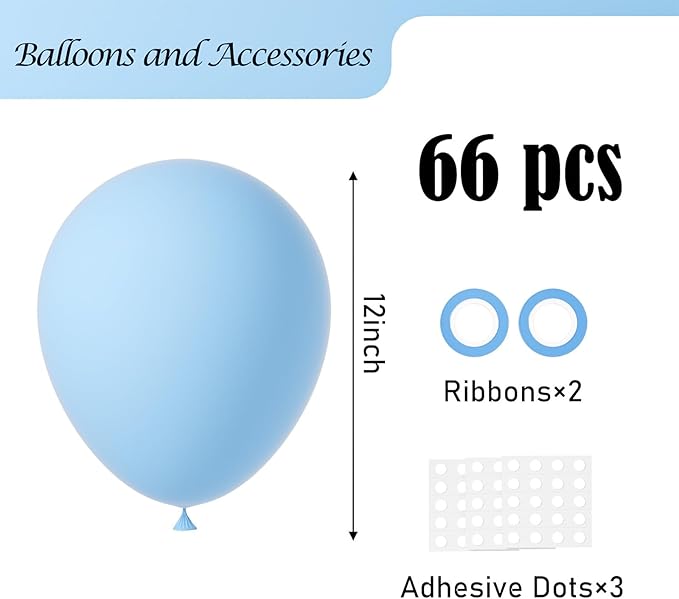 Voircoloria Light Blue Balloons, 66pack 12inch Baby Blue Latex Party Balloons for Boys Girls Birthday Party, Baby Shower, Wedding, Gender Reveal, Baby Shower, Anniversary Party Decorations