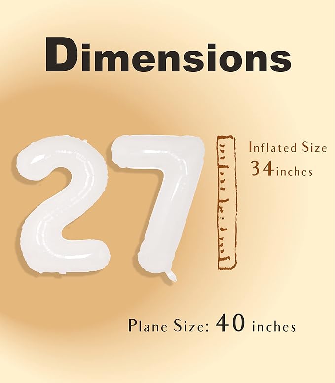 SUWEN 40 Inch White Large 27 Balloon Numbers Big Foil Helium Number Balloons 0-9 Giant Jumbo Happy 27th Birthday Party Decorations for Men or Women Huge Mylar 72 Anniversary Party Supplies