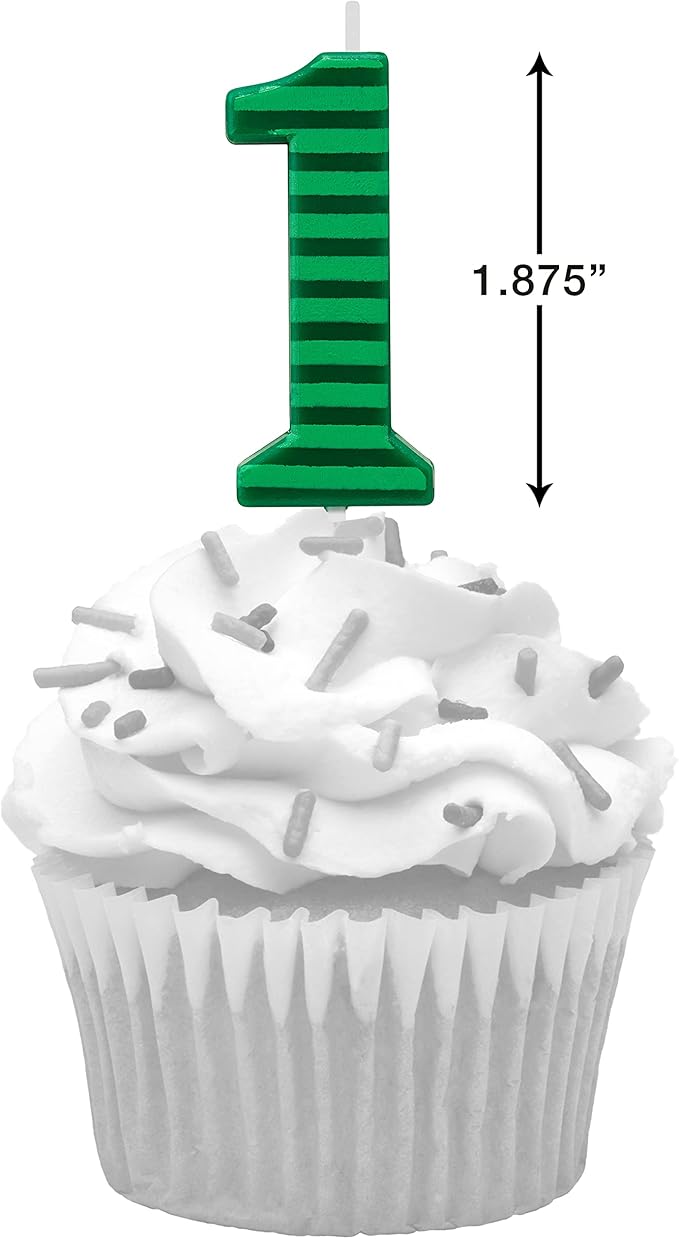 Papyrus Number Birthday Candles Pack, Green Stripes (10-Count)