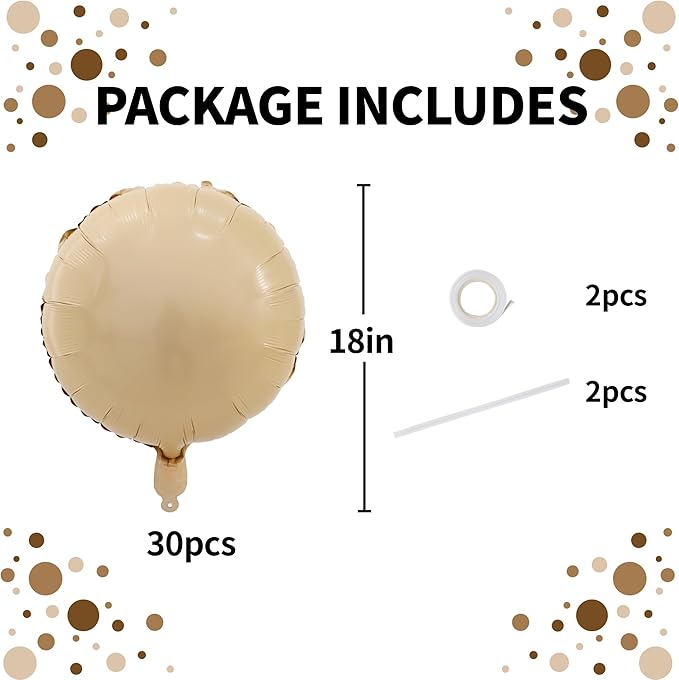 TONIFUL 30Pcs 18 Inch Round Balloons Large Caramel Round Shape Foil Balloons Big Caramel Round Helium Mylar Balloons for Birthday Wedding Baby Shower Anniversary Engagement Party Decor Supplies