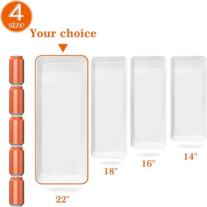 Serving Tray Platter Rectangle, 2 Pcs Long Narrow Food Tray for Veggie Fruit Snack Dessert, Plastic White Food Trays for Party Supplies Display, Rectangular Platters for Serving Food, BPA Free
