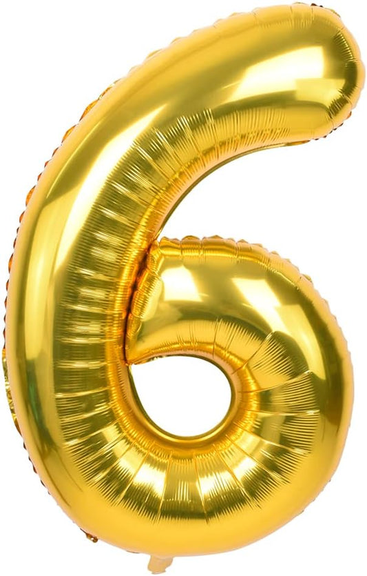 TONIFUL 40 Inch Gold Large Numbers 0-9,Number 6 Digital Helium Balloons,Foil Mylar Big Number Balloons for 2026 Graduation New Year Eve Birthday Party Supplies Decorations
