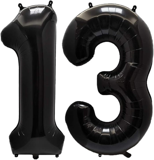 AULE 40 Inch Jumbo Black Foil Mylar Number Balloons for Boy Girl 13th Birthday Party Decorations 13 Years Old Anniversary Party Supplies