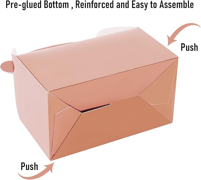 30-Pack Rose Gold Party Favor Treat Boxes, Goodie Gable Paper Gift Boxes with Handles. Perfect for Wedding, Birthday, Graduation, Babyshower